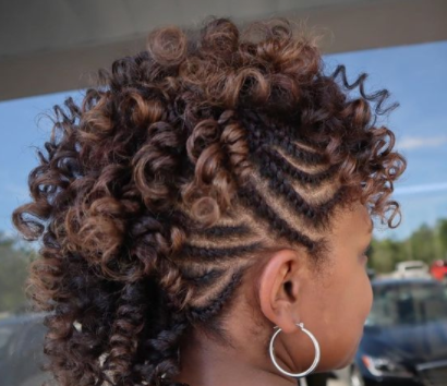 Braided curly mohawk with natural hair