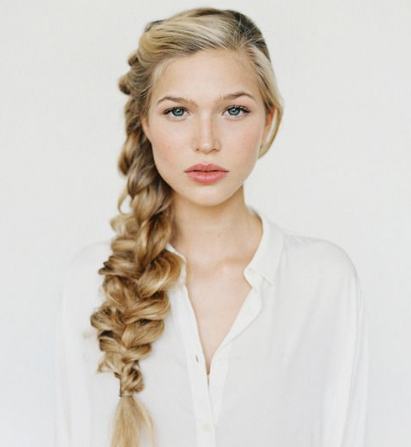 Side parted thick braid