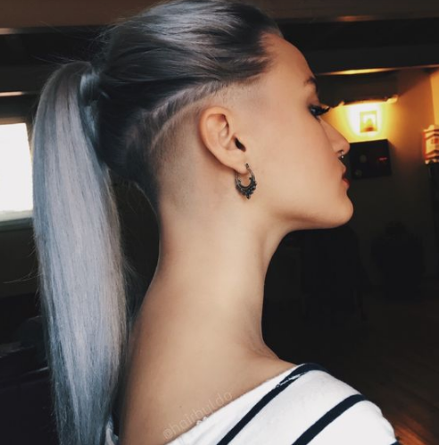 Silver highlighted ponytail with undercut