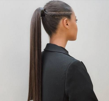 Straight long ponytail with cornrow braided sides