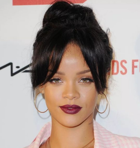 Rihanna Curtain Bang with bun