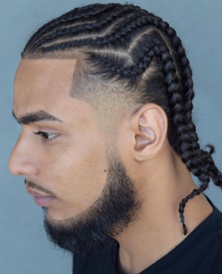 Braids with low fade haircut